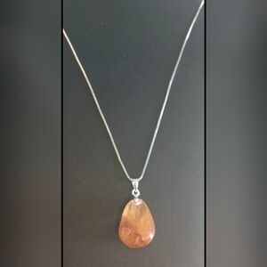 22 ct Natural Clear Rutile Quartz Pendant With Silver Toned Chain